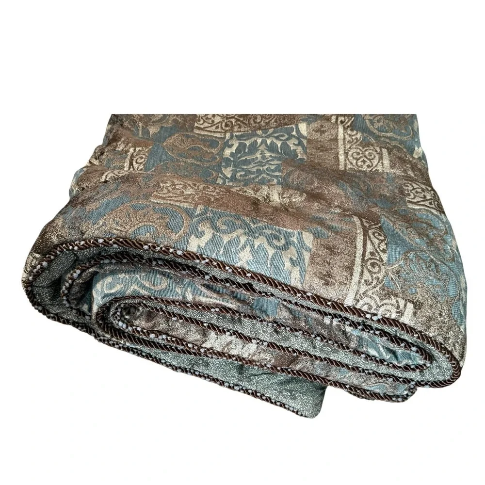 Croscill Comforter‎ Set Full Size Blue Brown Damask 3pc Shams Luxury Bedding